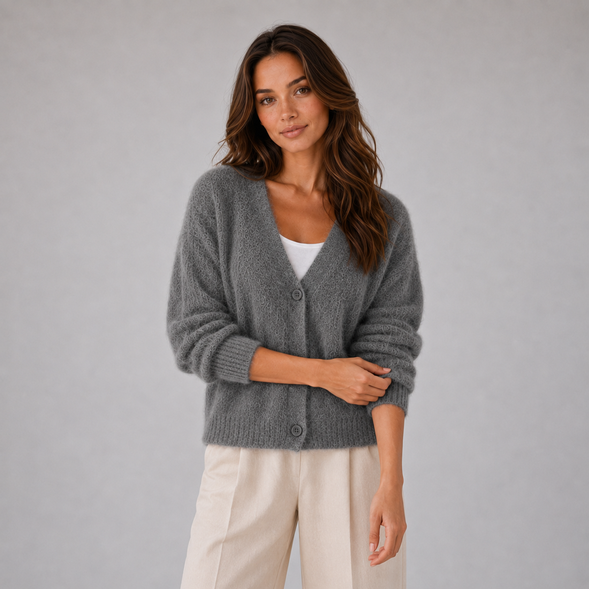 Optew Women's Cardigan – Fluffy Knit Button-Front V-Neck