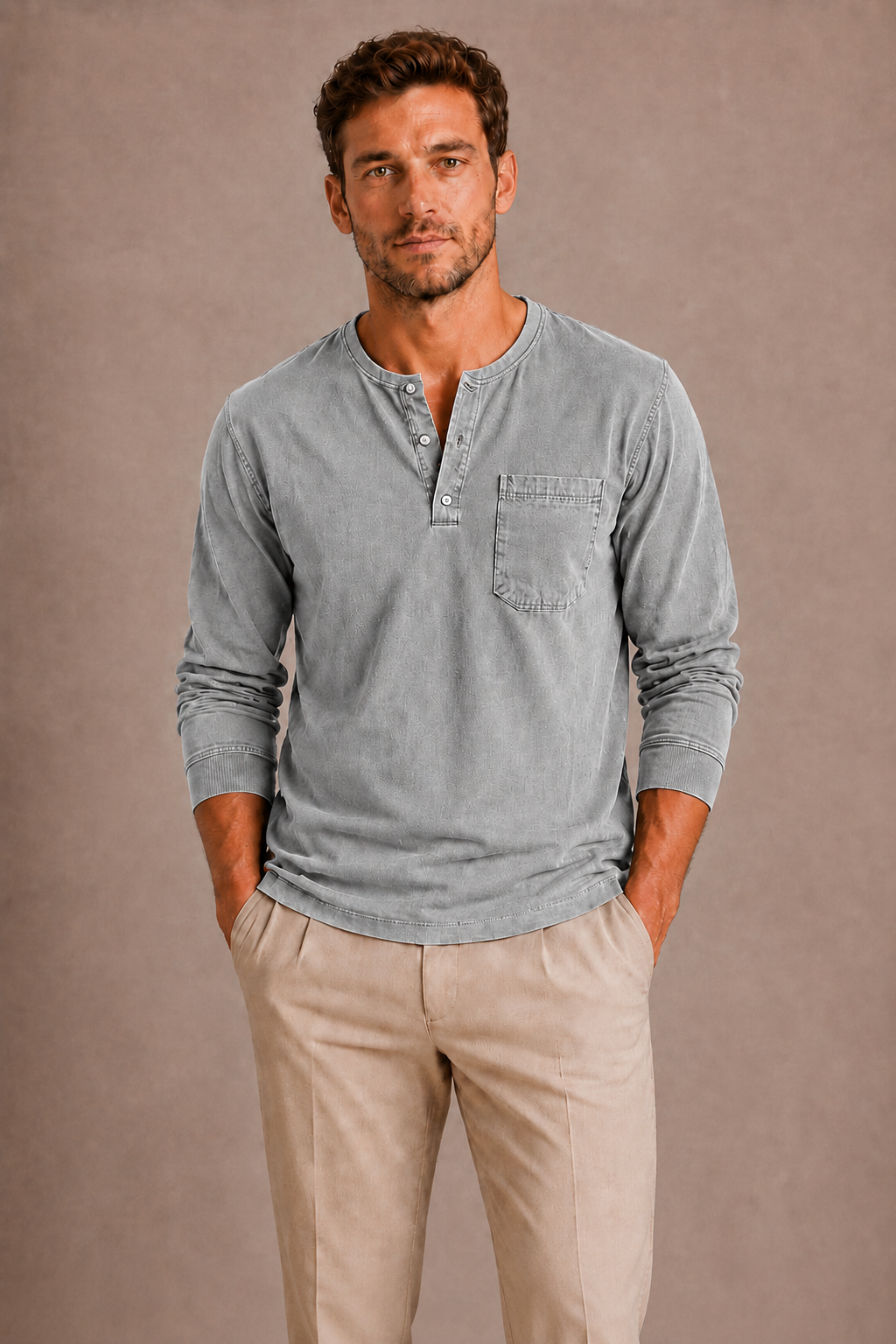 Optew Men’s Long Sleeve Henley Shirt
