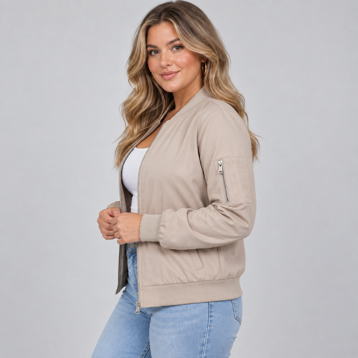 Optew Women's Bomber Jacket – Zip-Up Ribbed Collar