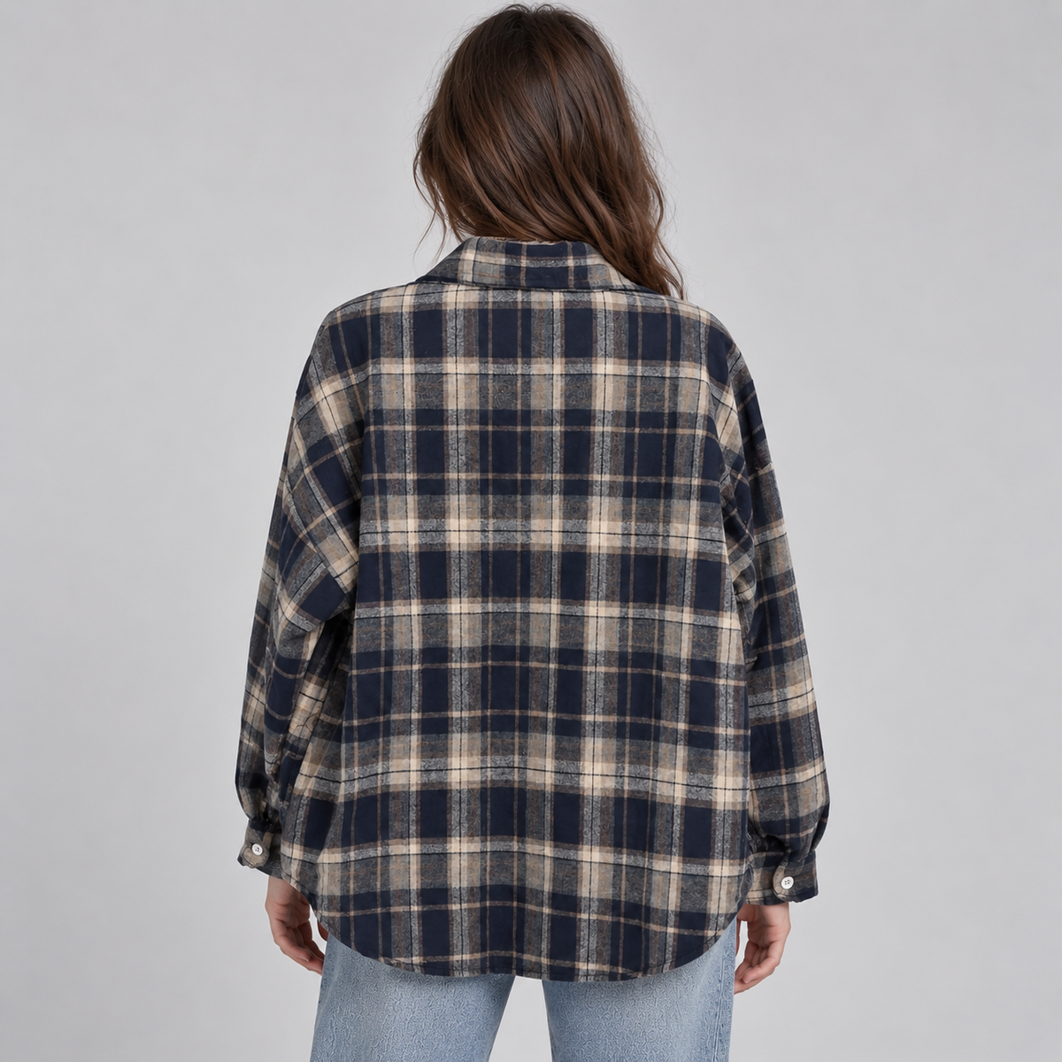 Optew Women's Overshirt – Check Notched Collar