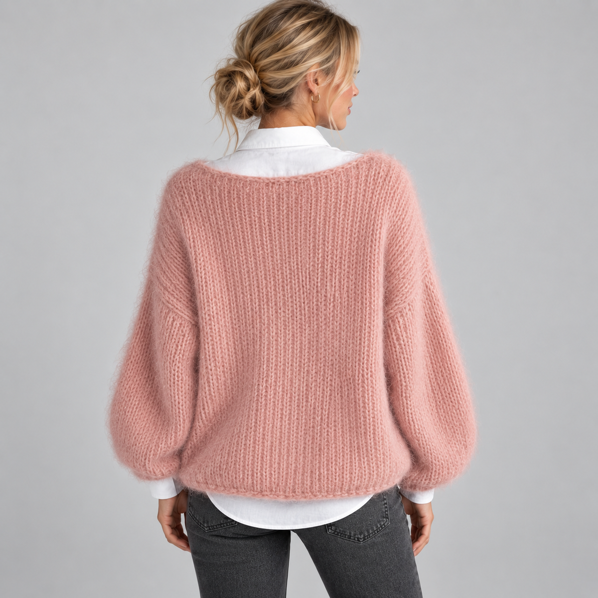 Optew Women's Jumper – Mohair-Look Boat-Neck Cropped