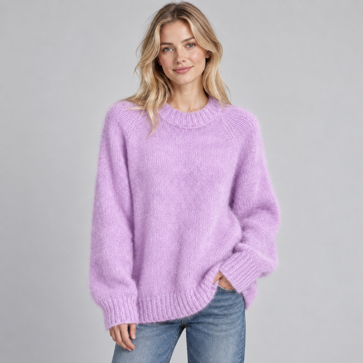 Optew Women's Jumper – Fluffy Knit Round-Neck