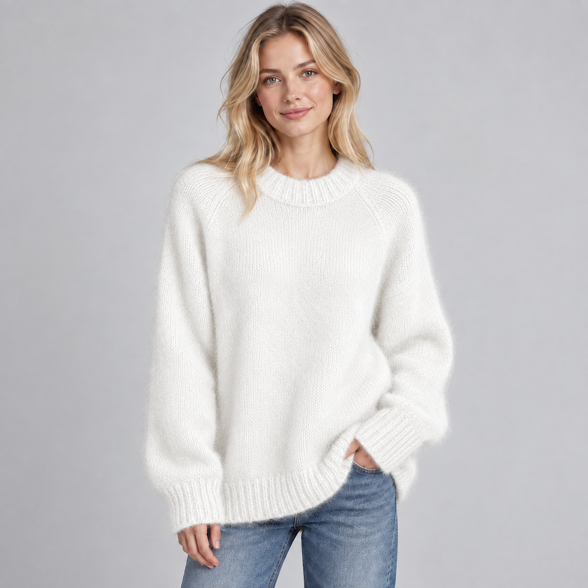 Optew Women's Jumper – Fluffy Knit Round-Neck