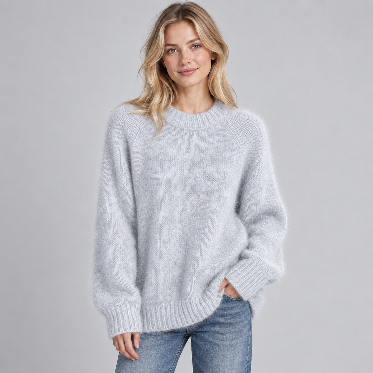 Optew Women's Jumper – Fluffy Knit Round-Neck