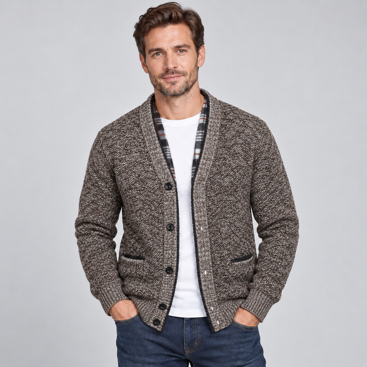 Optew Men's Cardigan – Fleece-Lined Button-Front V-Neck