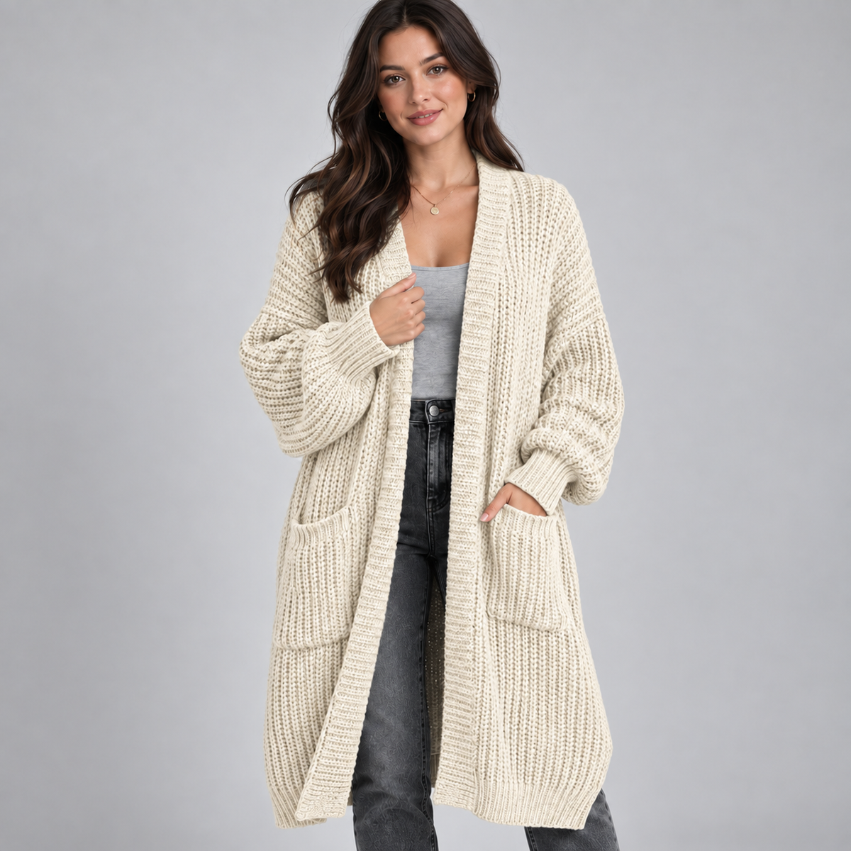 Optew Women's Cardigan – Longline Chunky Knit Open-Front