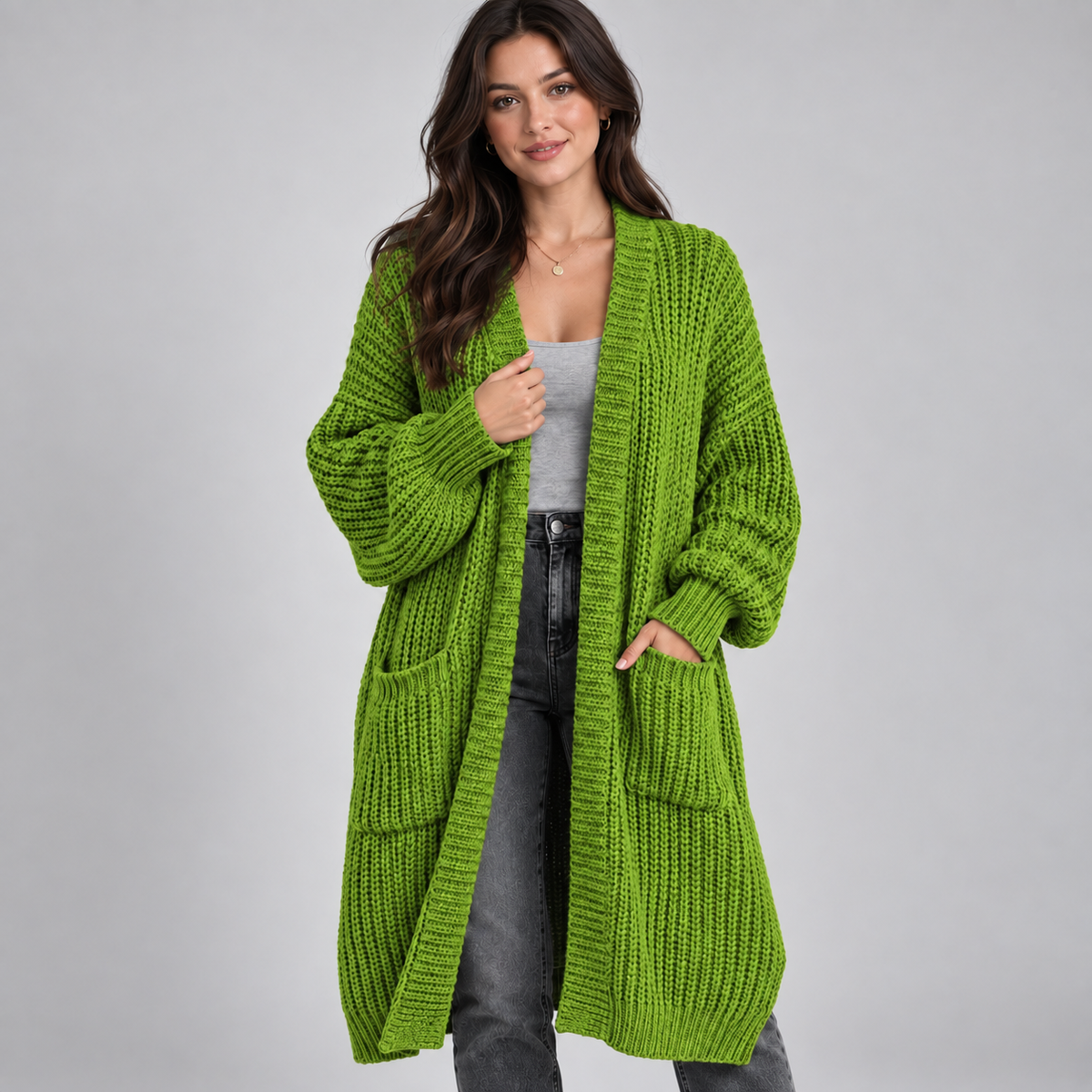 Optew Women's Cardigan – Longline Chunky Knit Open-Front