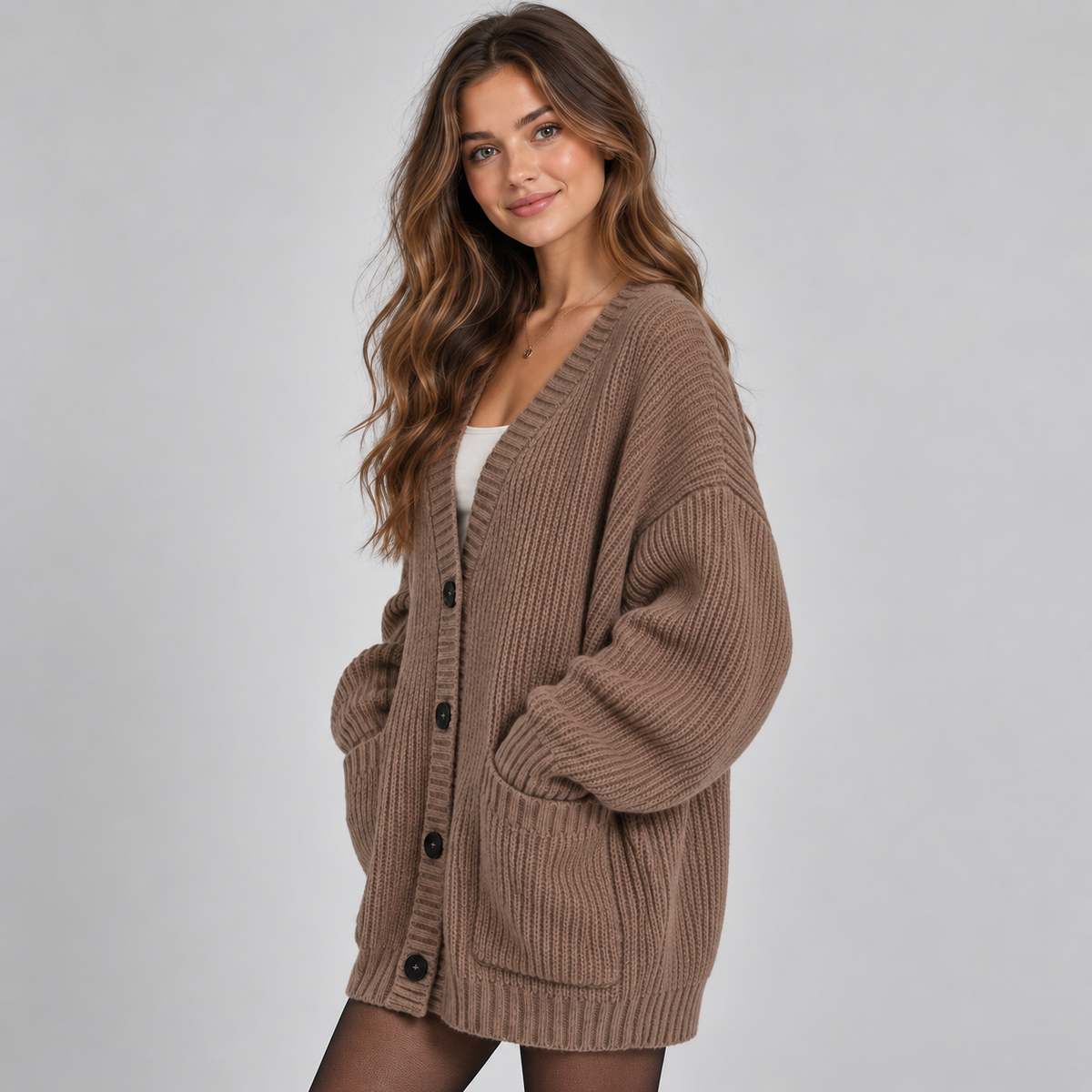 Optew Women's Cardigan – Oversized V-Neck Button-Front