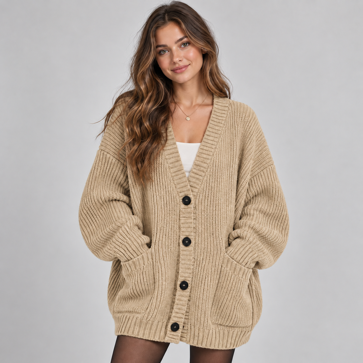 Optew Women's Cardigan – Oversized V-Neck Button-Front