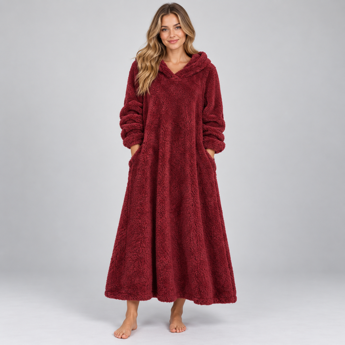 Optew Women's Teddy Dress – Hooded Borg Midi