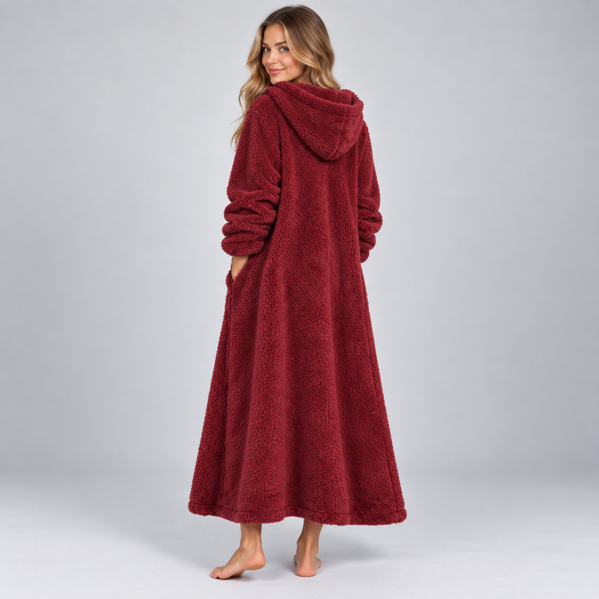 Optew Women's Teddy Dress – Hooded Borg Midi