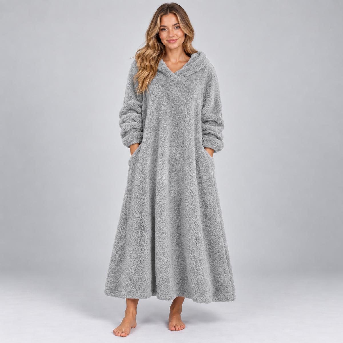 Optew Women's Teddy Dress – Hooded Borg Midi
