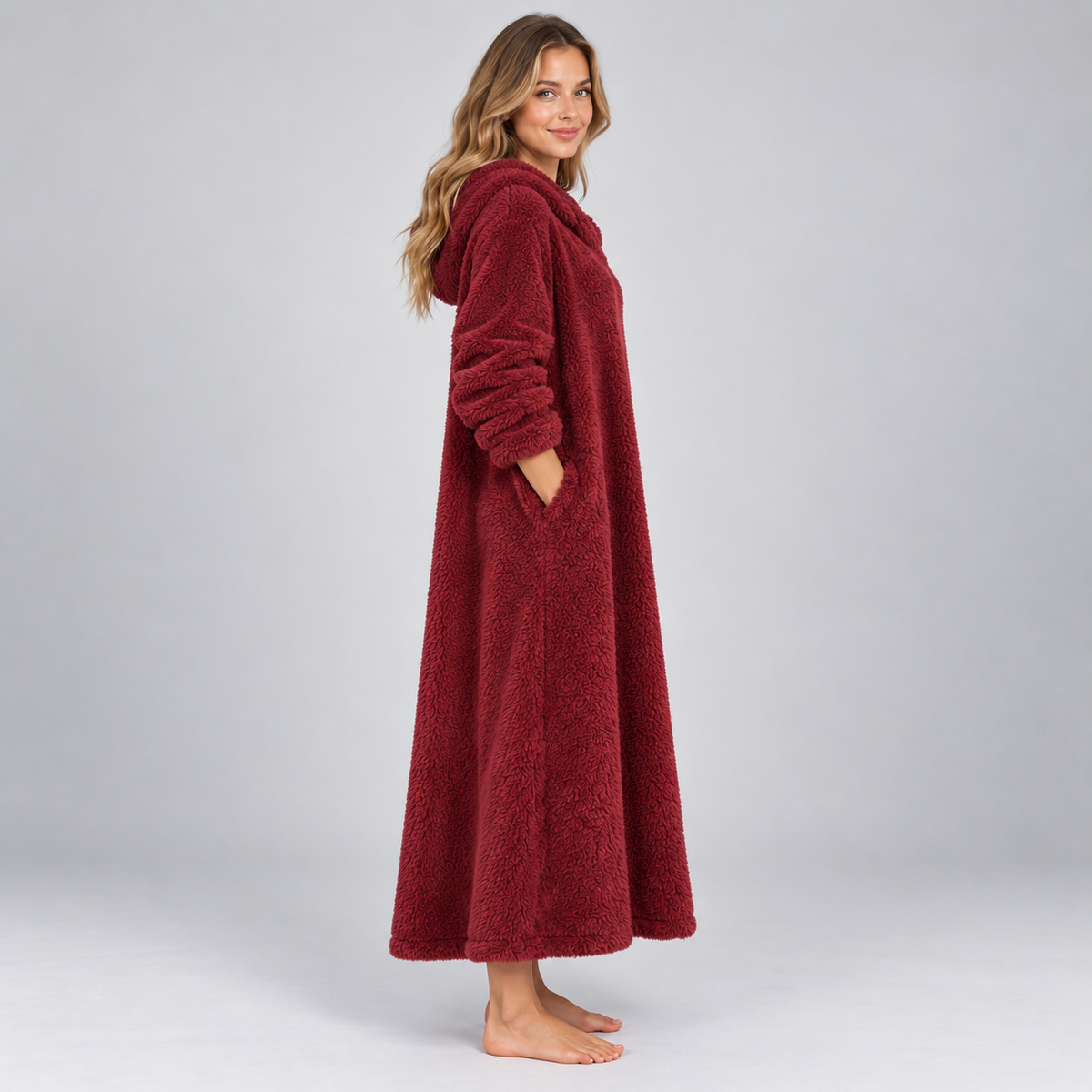 Optew Women's Teddy Dress – Hooded Borg Midi