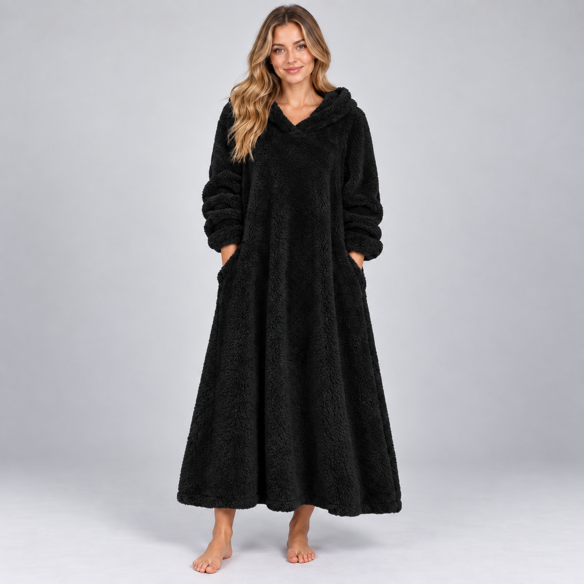 Optew Women's Teddy Dress – Hooded Borg Midi