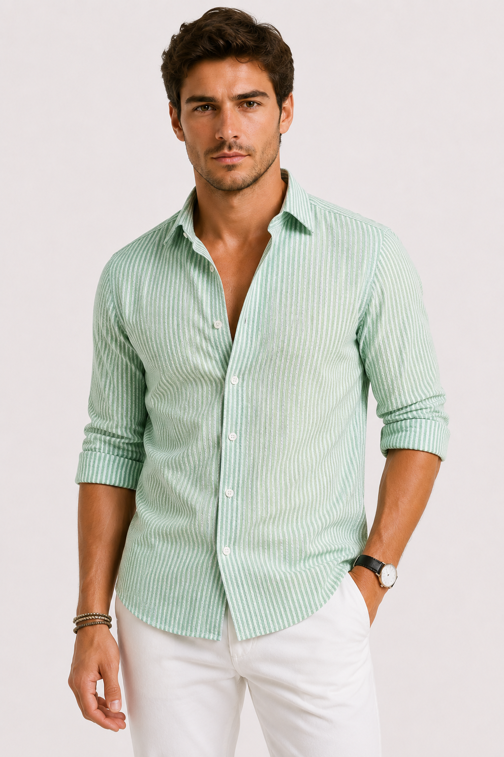 Optew Men’s Slim-Fit Striped Dress Shirt