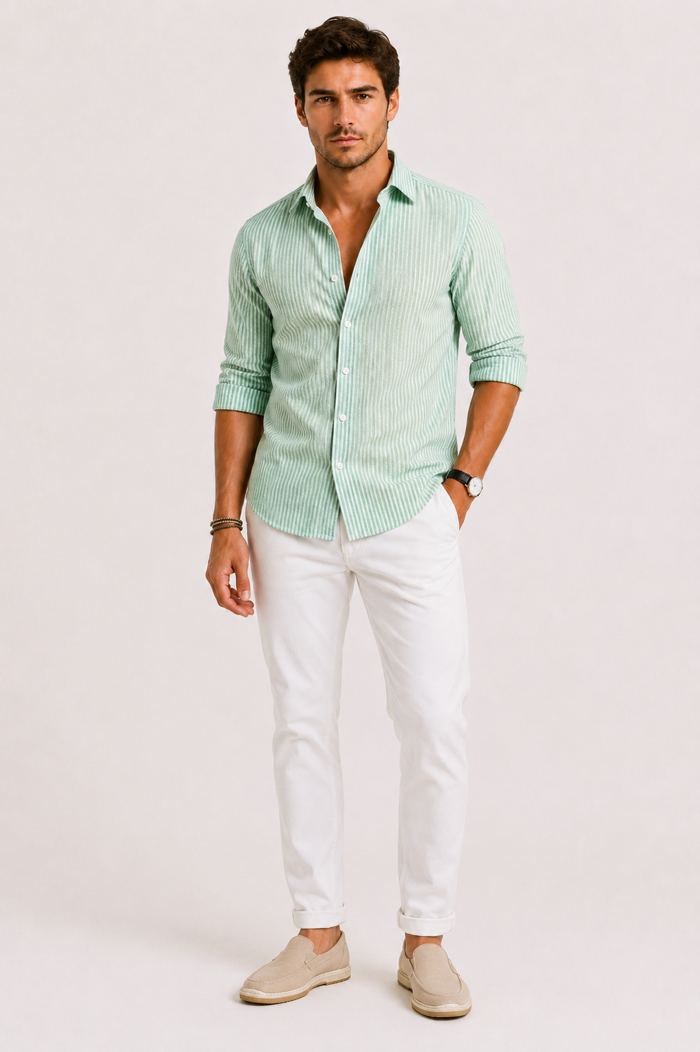 Optew Men’s Slim-Fit Striped Dress Shirt