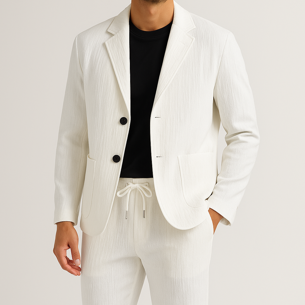 Optew Men Vacation Suit Set Wrinkled Texture Synthetic Blend
