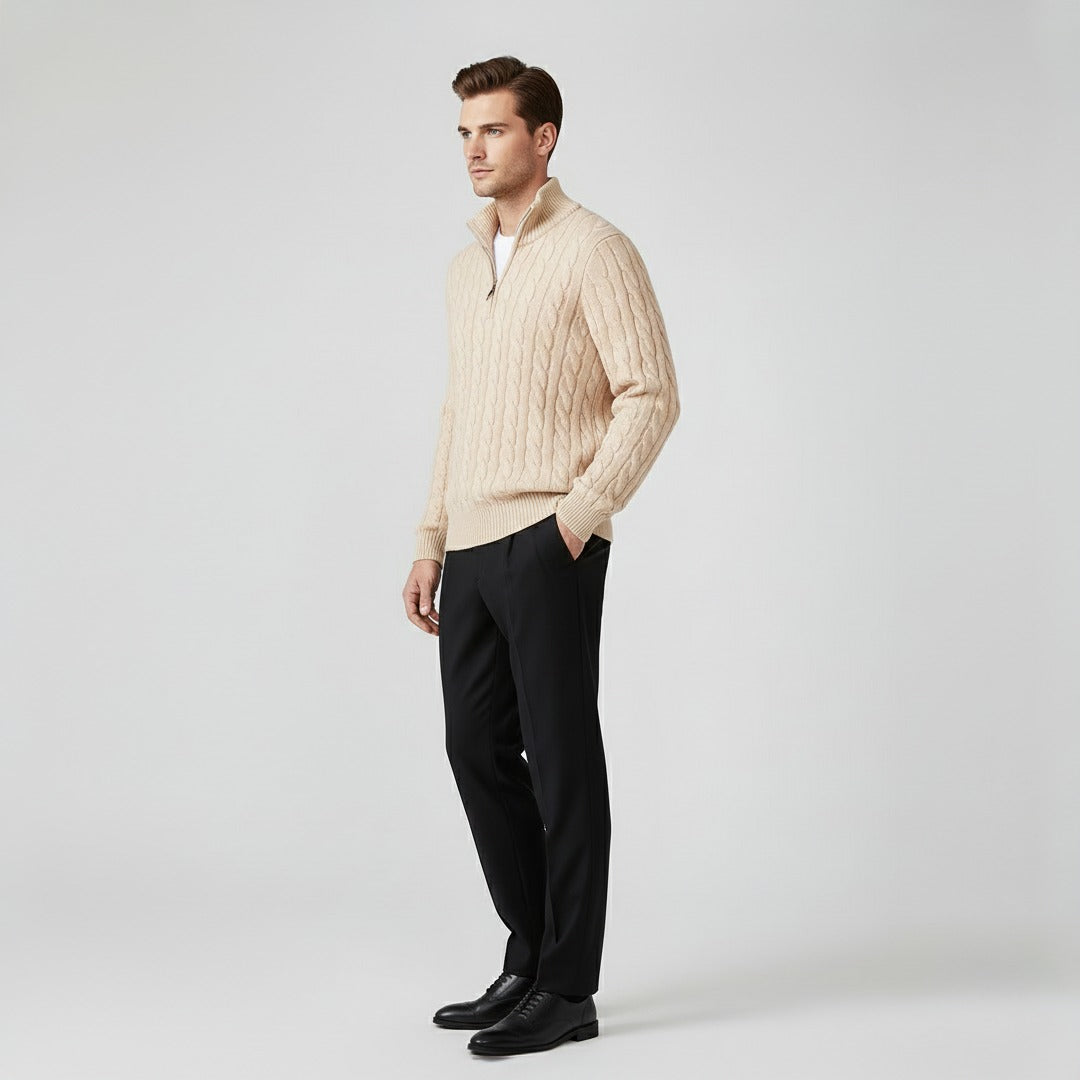 Optew Men’s Zip Cable Sweater Trousers Set
