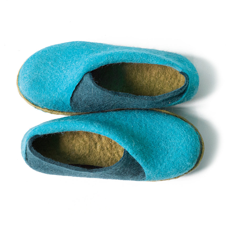 ENVELOPES Wool Slippers - Turquoise/Olive