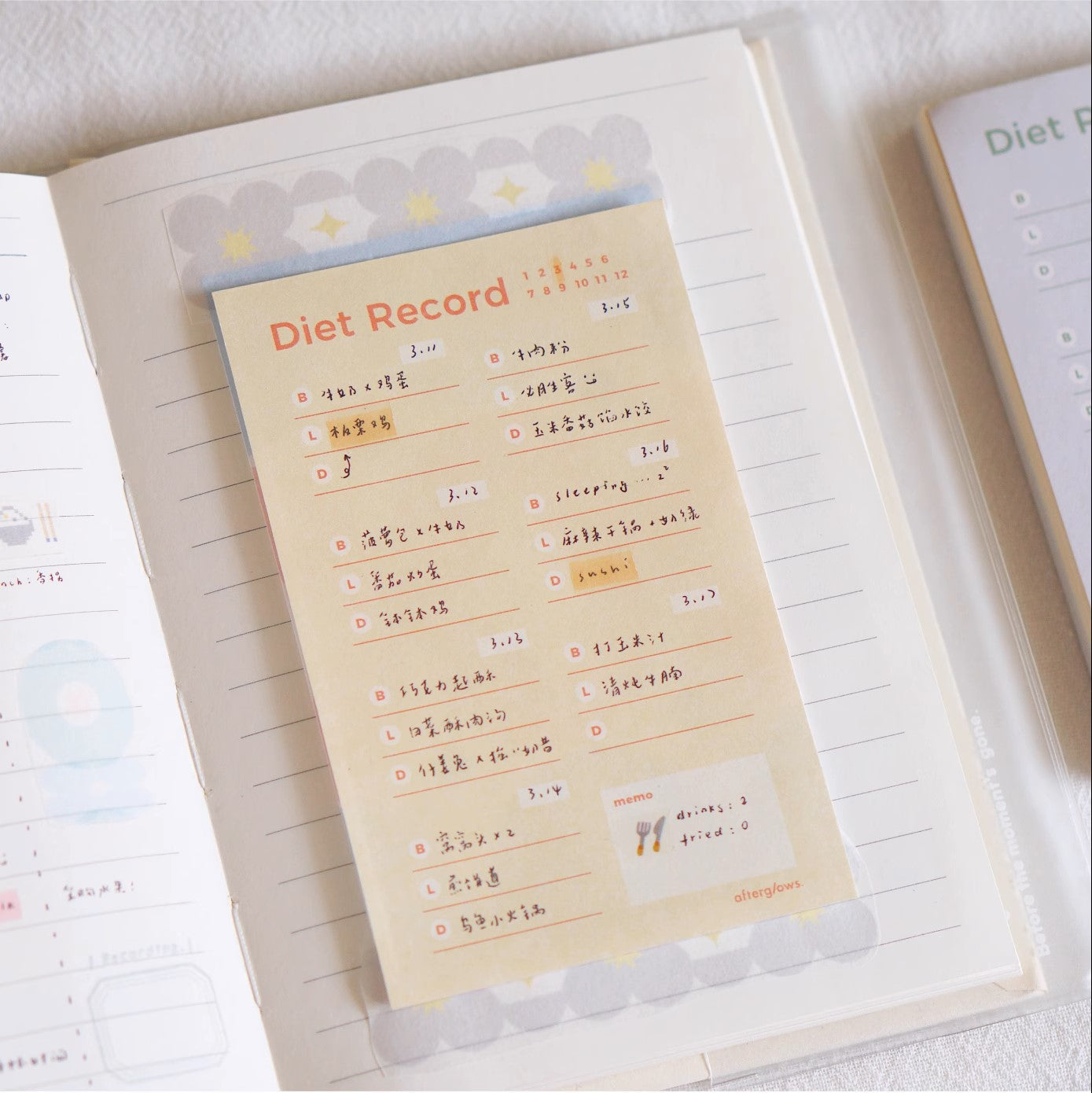 Afterglows - Food Record Memo Note Pad