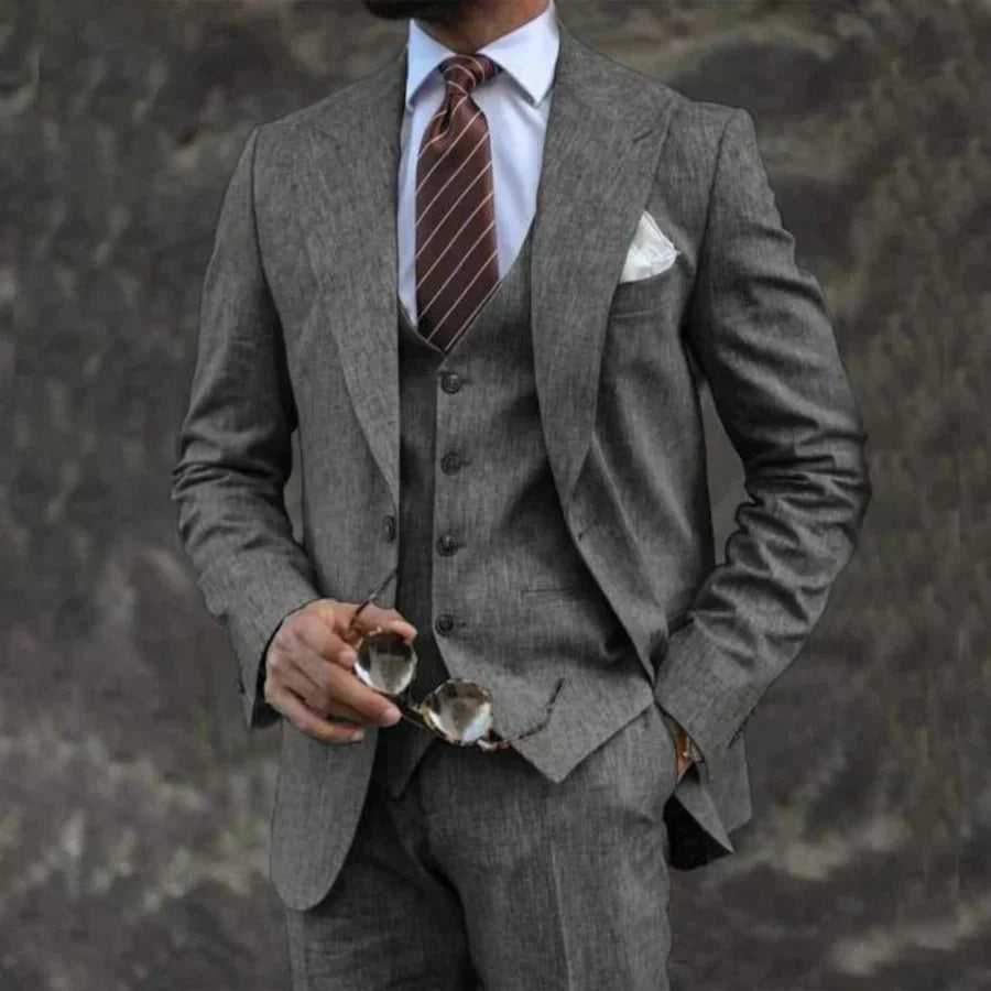 Optew Men Formal Three-Piece Suit with Coordinated Waistcoat Wool Blend