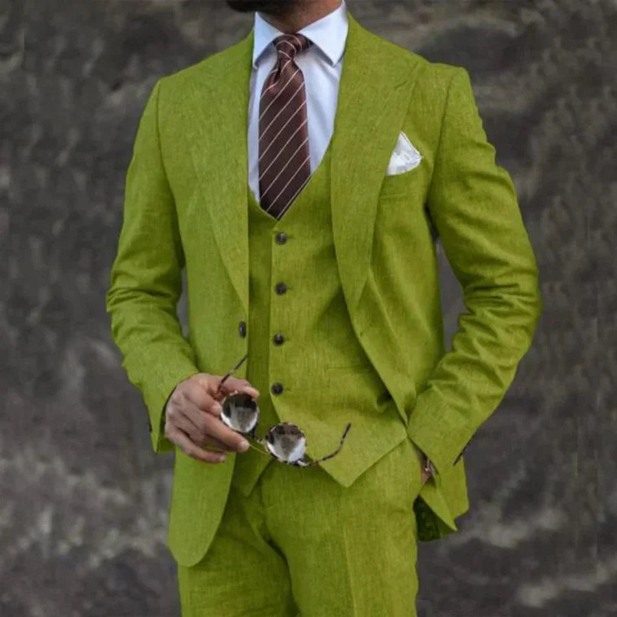 Optew Men Formal Three-Piece Suit with Coordinated Waistcoat Wool Blend