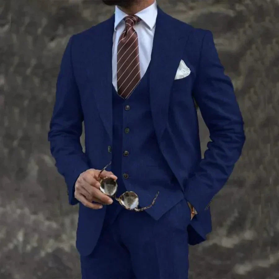 Optew Men Formal Three-Piece Suit with Coordinated Waistcoat Wool Blend