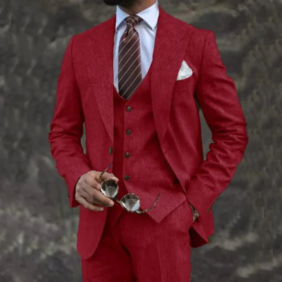 Optew Men Formal Three-Piece Suit with Coordinated Waistcoat Wool Blend