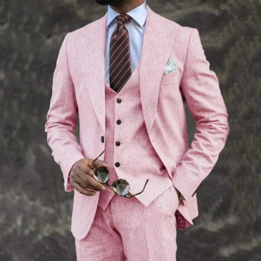 Optew Men Formal Three-Piece Suit with Coordinated Waistcoat Wool Blend