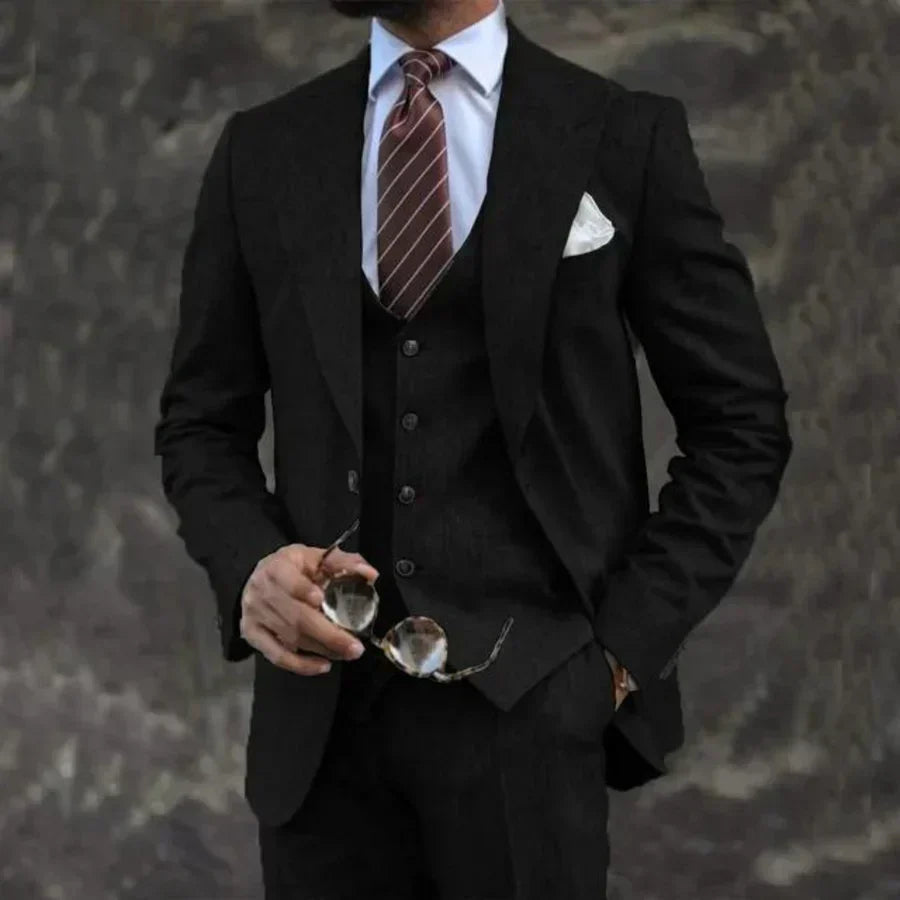 Optew Men Formal Three-Piece Suit with Coordinated Waistcoat Wool Blend