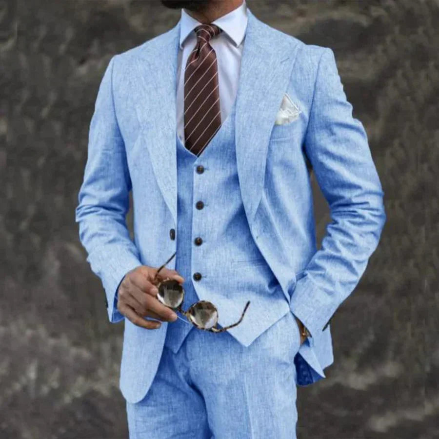 Optew Men Formal Three-Piece Suit with Coordinated Waistcoat Wool Blend