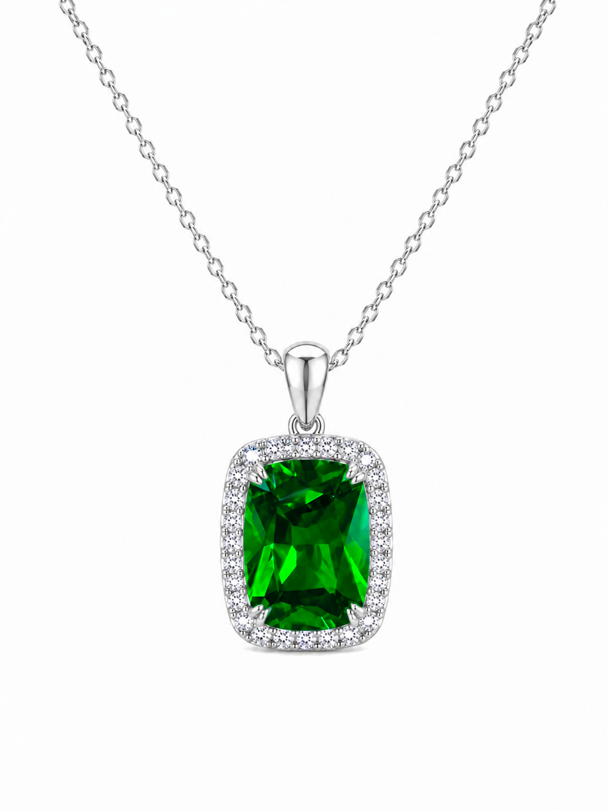925 Sterling Silver Green Emerald Pendant Necklace