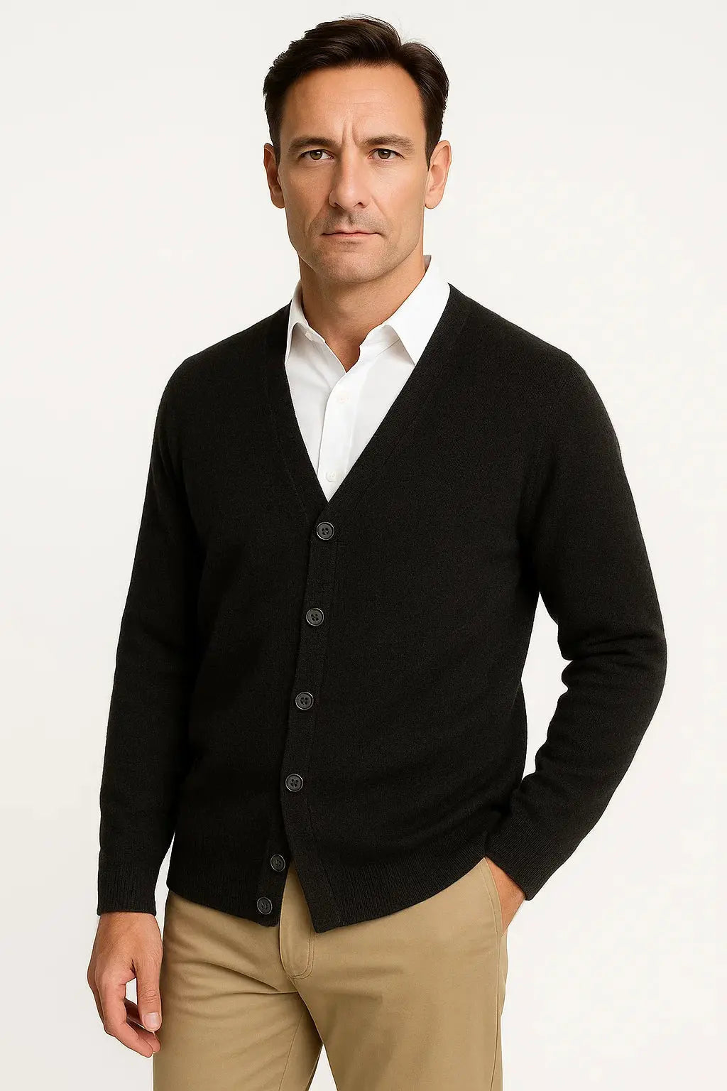 Optew Men's Cardigan Merino Wool V-Neck Classic Knitwear