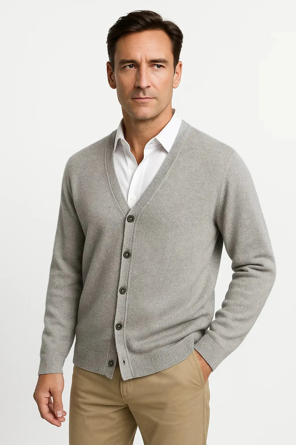 Optew Men's Cardigan Merino Wool V-Neck Classic Knitwear