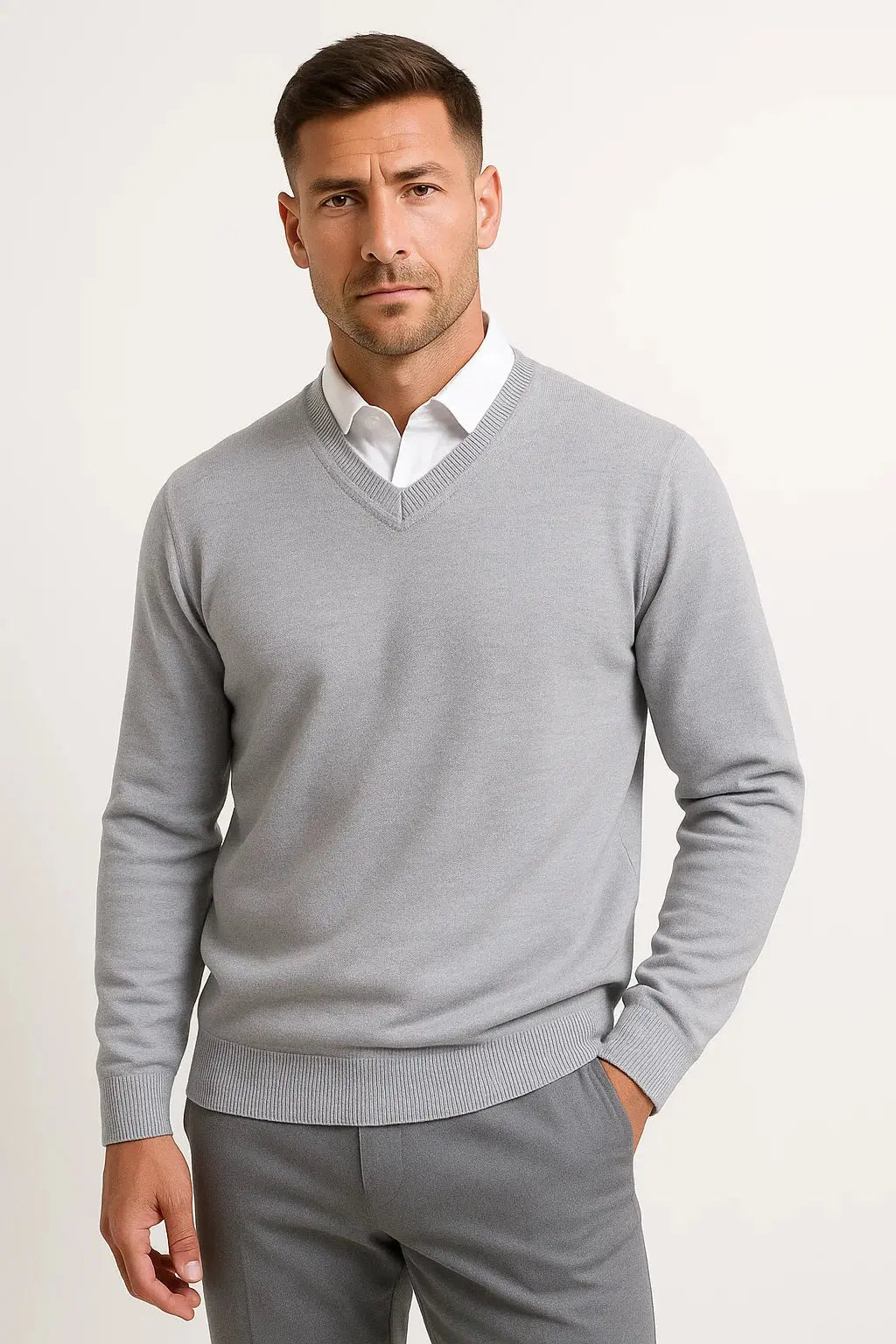 Optew Men's Cashmere Pullover V-Neck Slim Fit Elegant Casual Wear