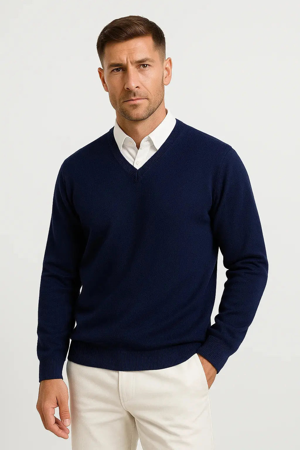Optew Men's Cashmere Pullover V-Neck Slim Fit Elegant Casual Wear
