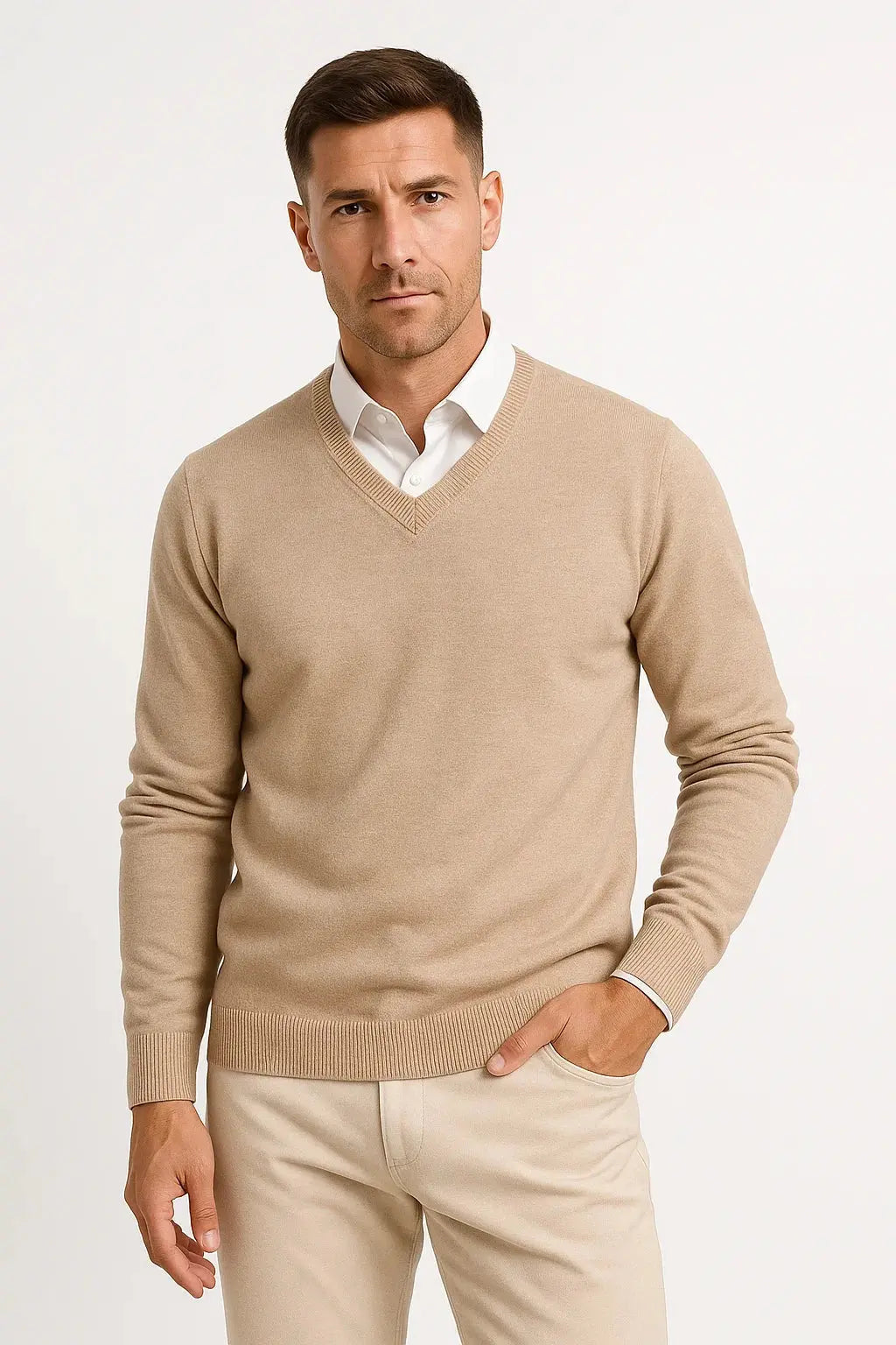 Optew Men's Cashmere Pullover V-Neck Slim Fit Elegant Casual Wear