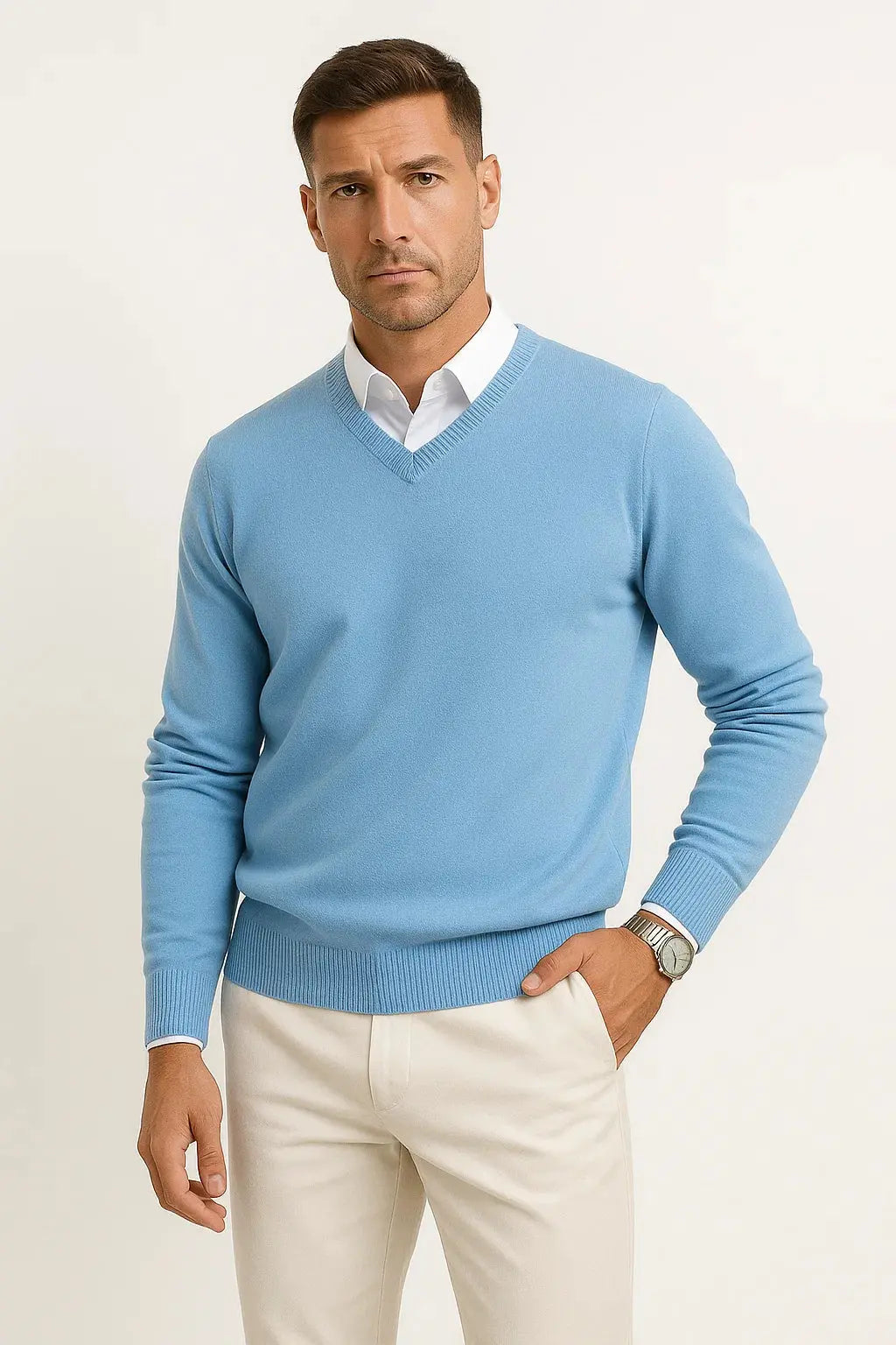 Optew Men's Cashmere Pullover V-Neck Slim Fit Elegant Casual Wear