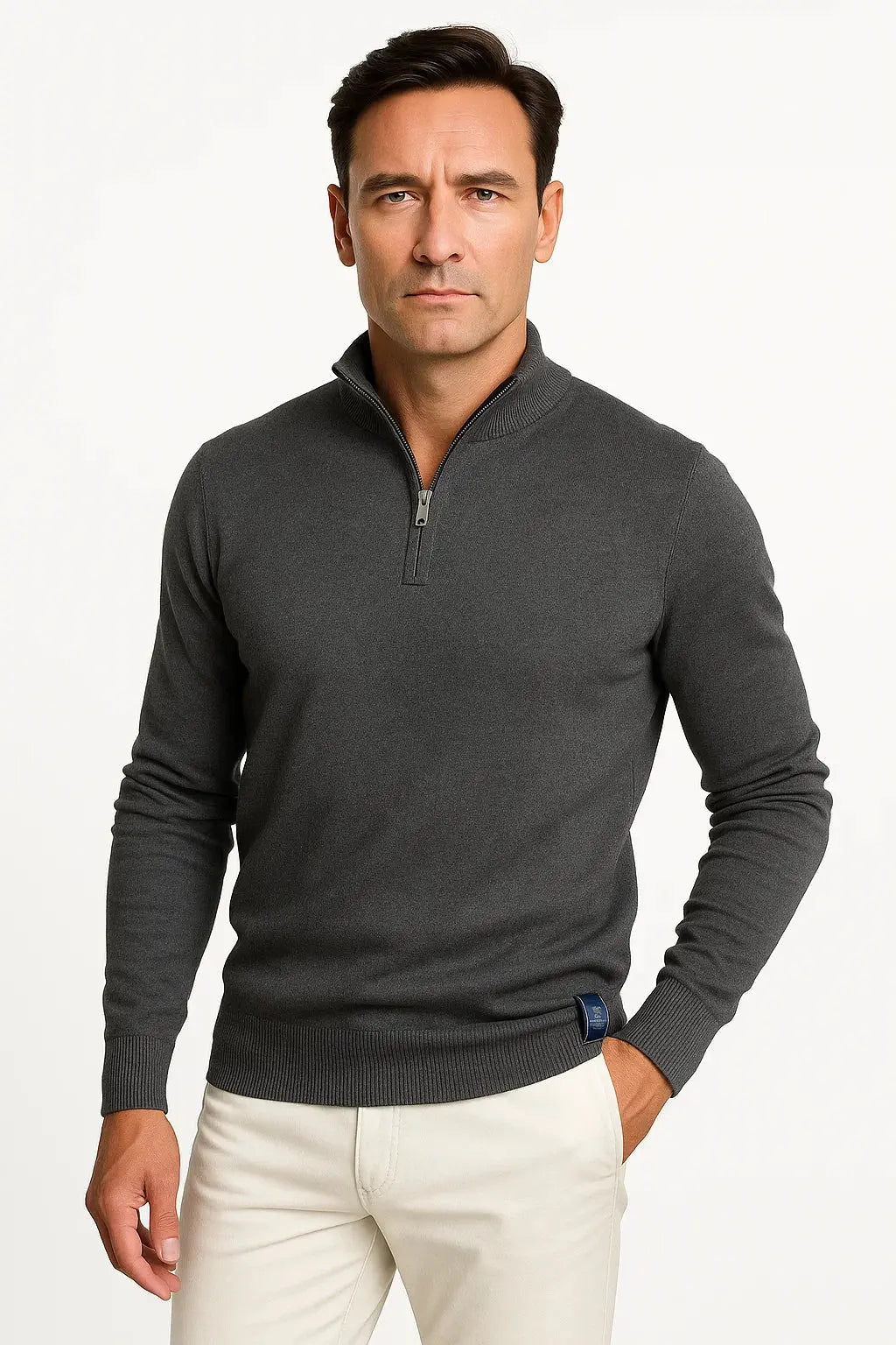 Optew Men's Quarter Zip Sweater Cotton Blend Classic Fit Minimalist Design