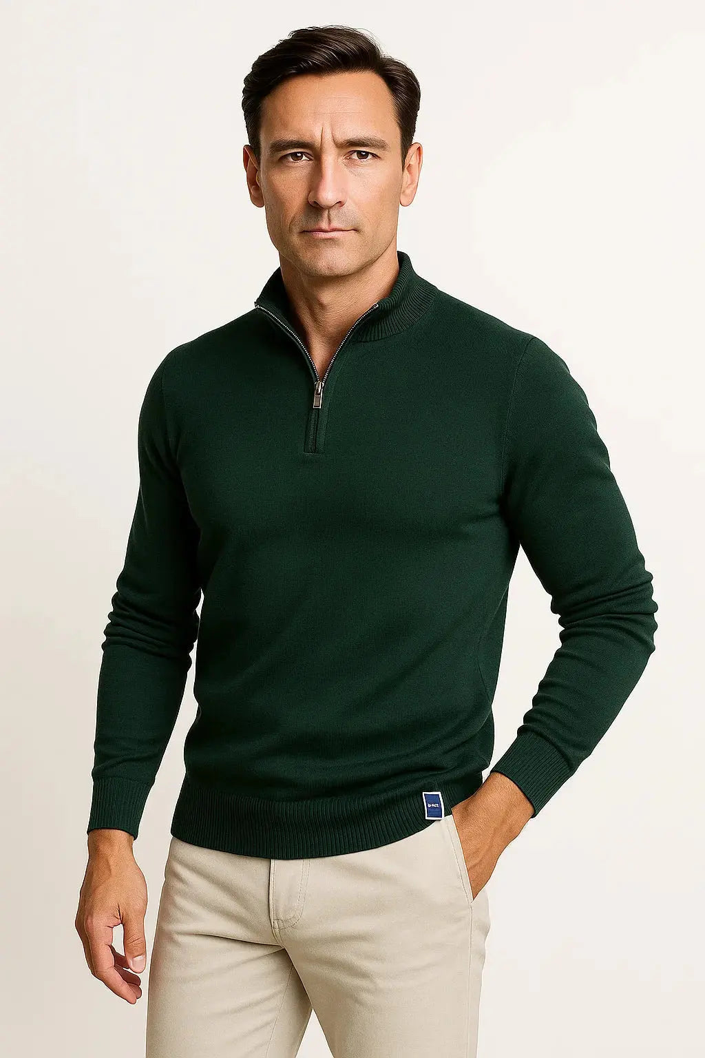 Optew Men's Quarter Zip Sweater Cotton Blend Classic Fit Minimalist Design