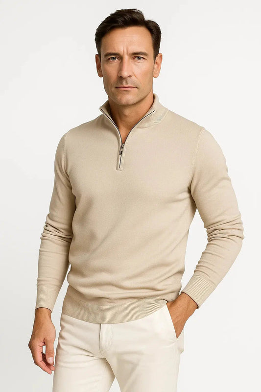 Optew Men's Quarter Zip Sweater Cotton Blend Classic Fit Minimalist Design
