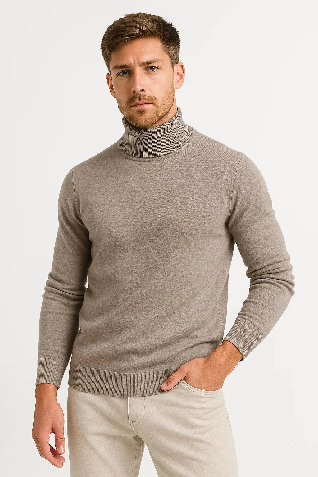 Optew Men's Turtleneck Sweater Virgin Wool Classic Design Comfortable Fit