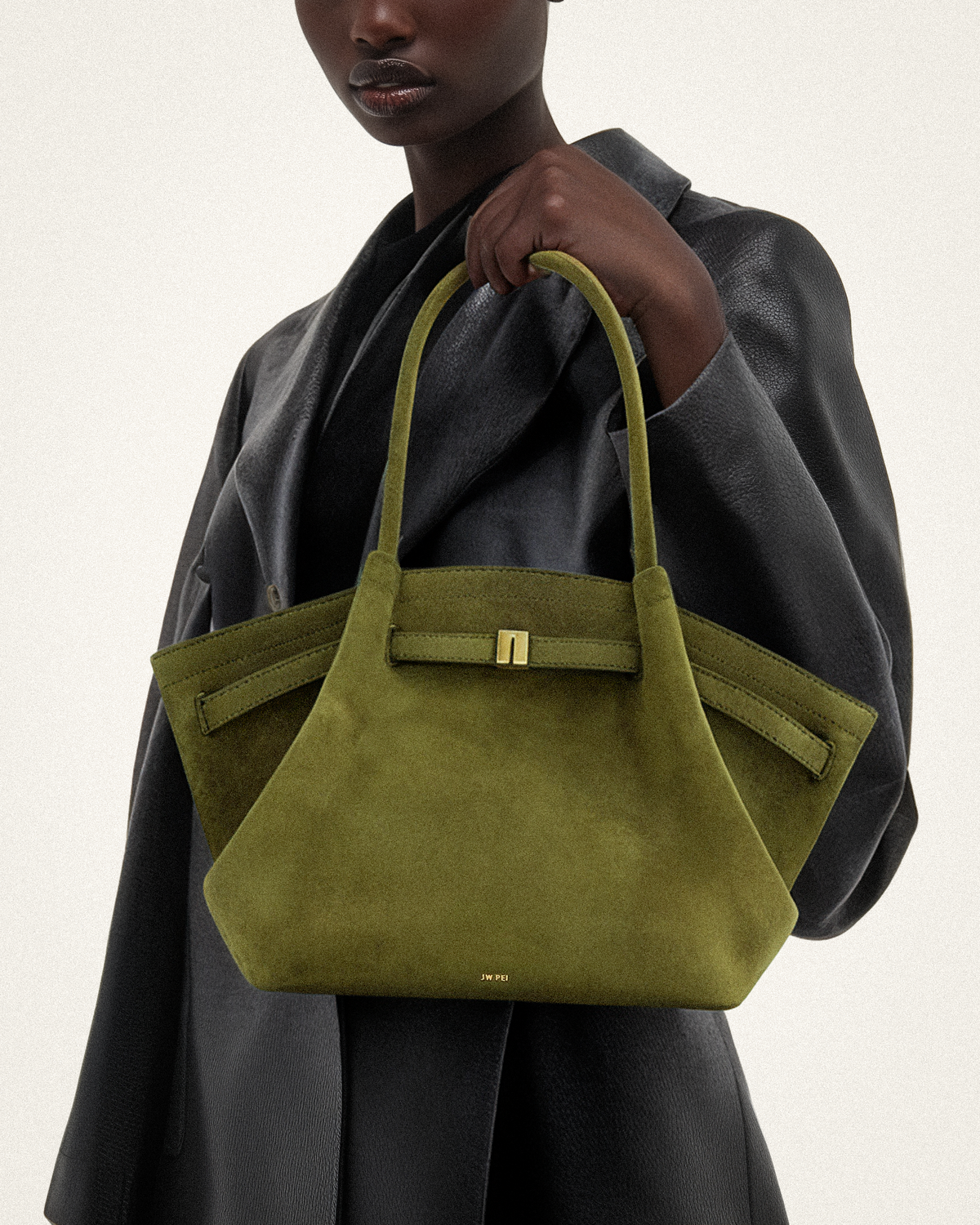 Optew Hana Medium Faux Suede Tote Bag - Dark Olive