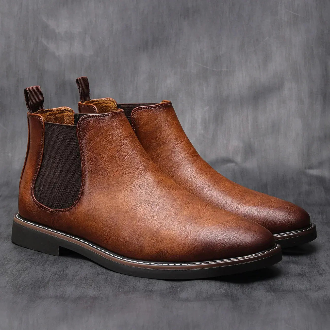 Optew Men's Chelsea Boots Synthetic Leather Retro Slip-On Comfortable Fashion