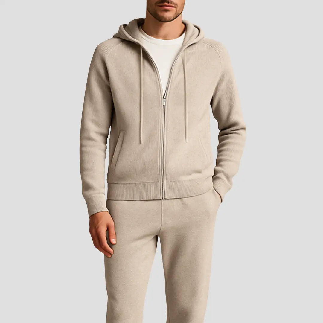 Optew Men's Loungewear Set Wool Zipped Hoodie Jogger Pants