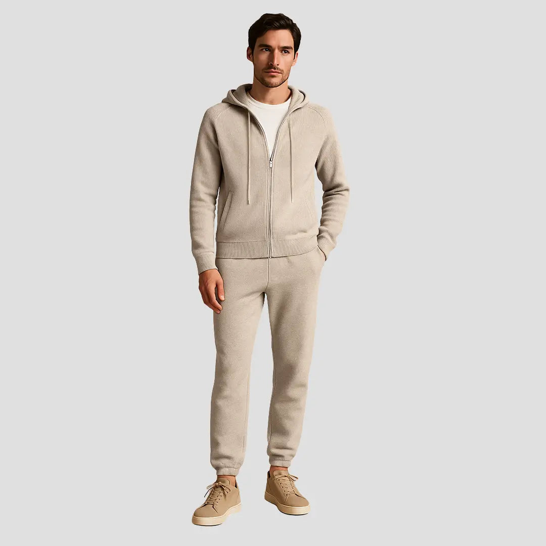 Optew Men's Loungewear Set Wool Zipped Hoodie Jogger Pants