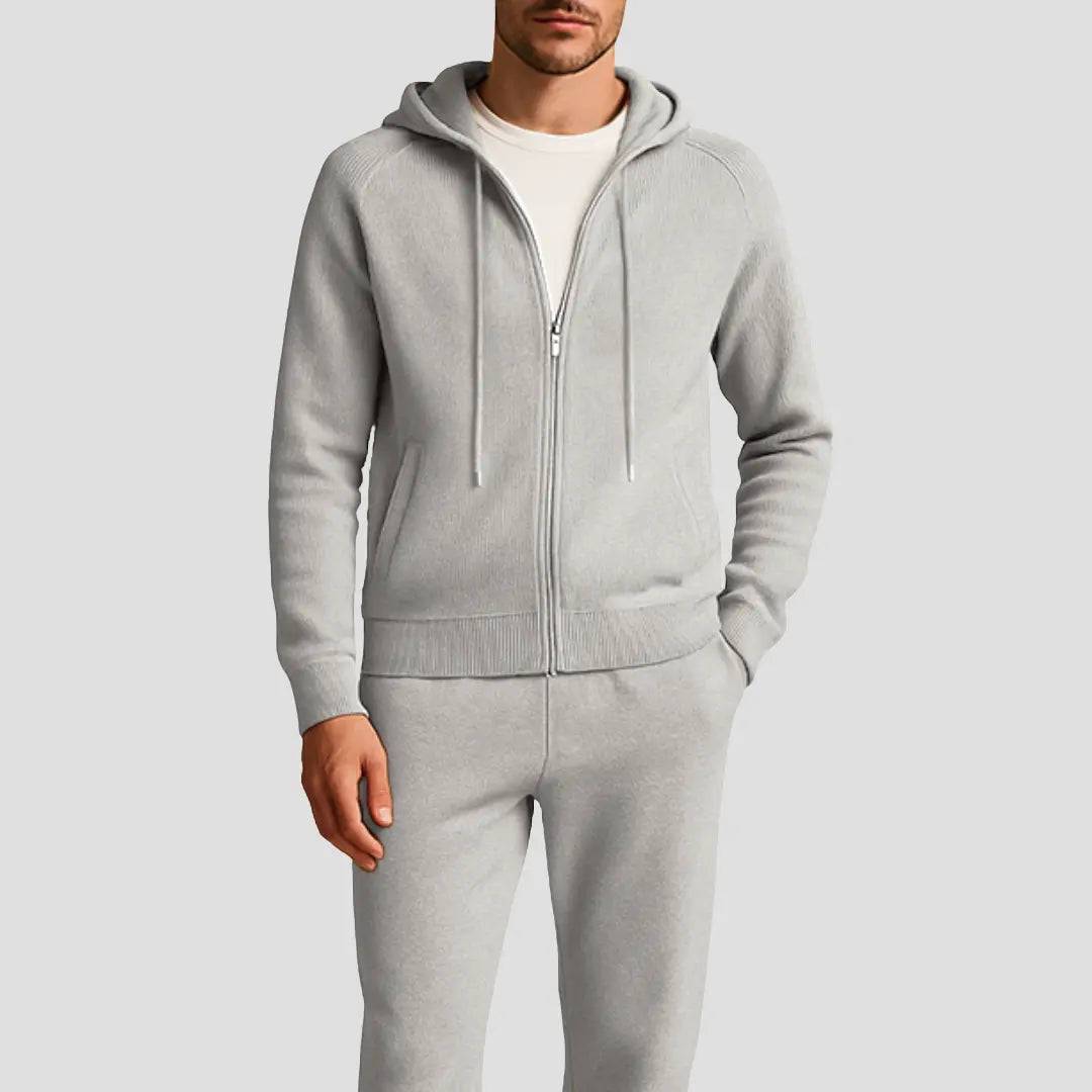 Optew Men's Loungewear Set Wool Zipped Hoodie Jogger Pants