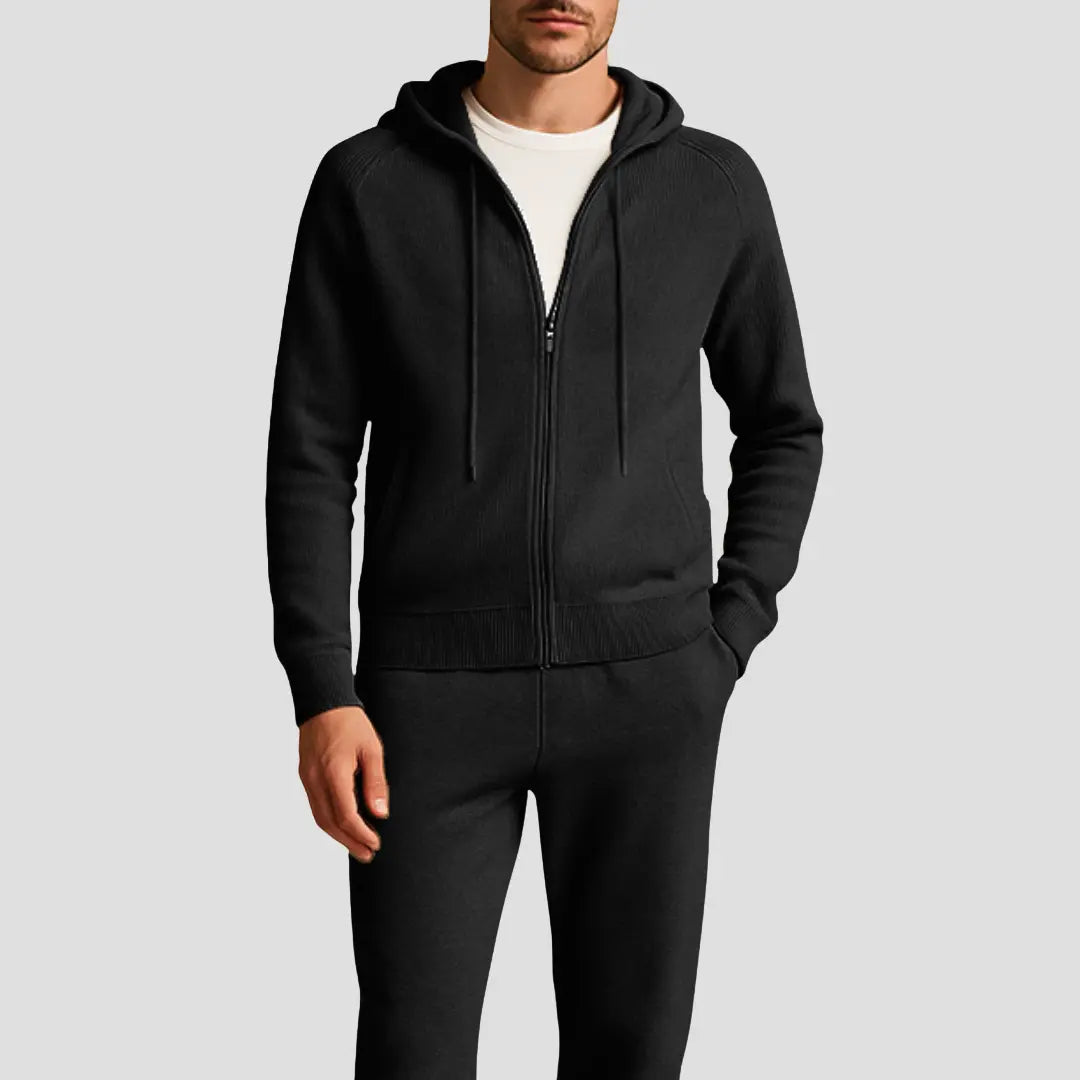 Optew Men's Loungewear Set Wool Zipped Hoodie Jogger Pants