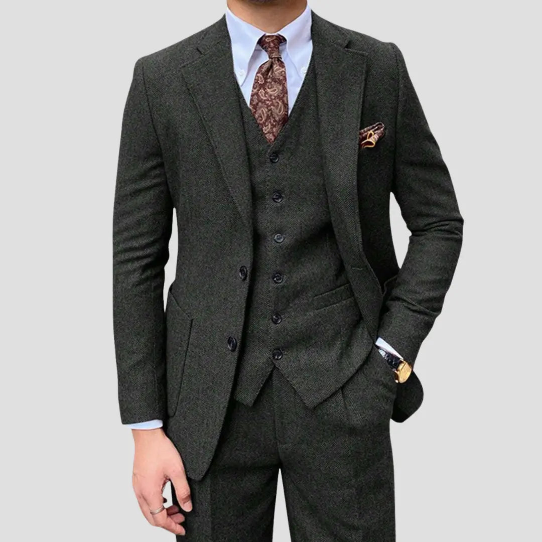 Optew Men's Slim Suit Blended Fabric Three-Piece with Coordinated Vest