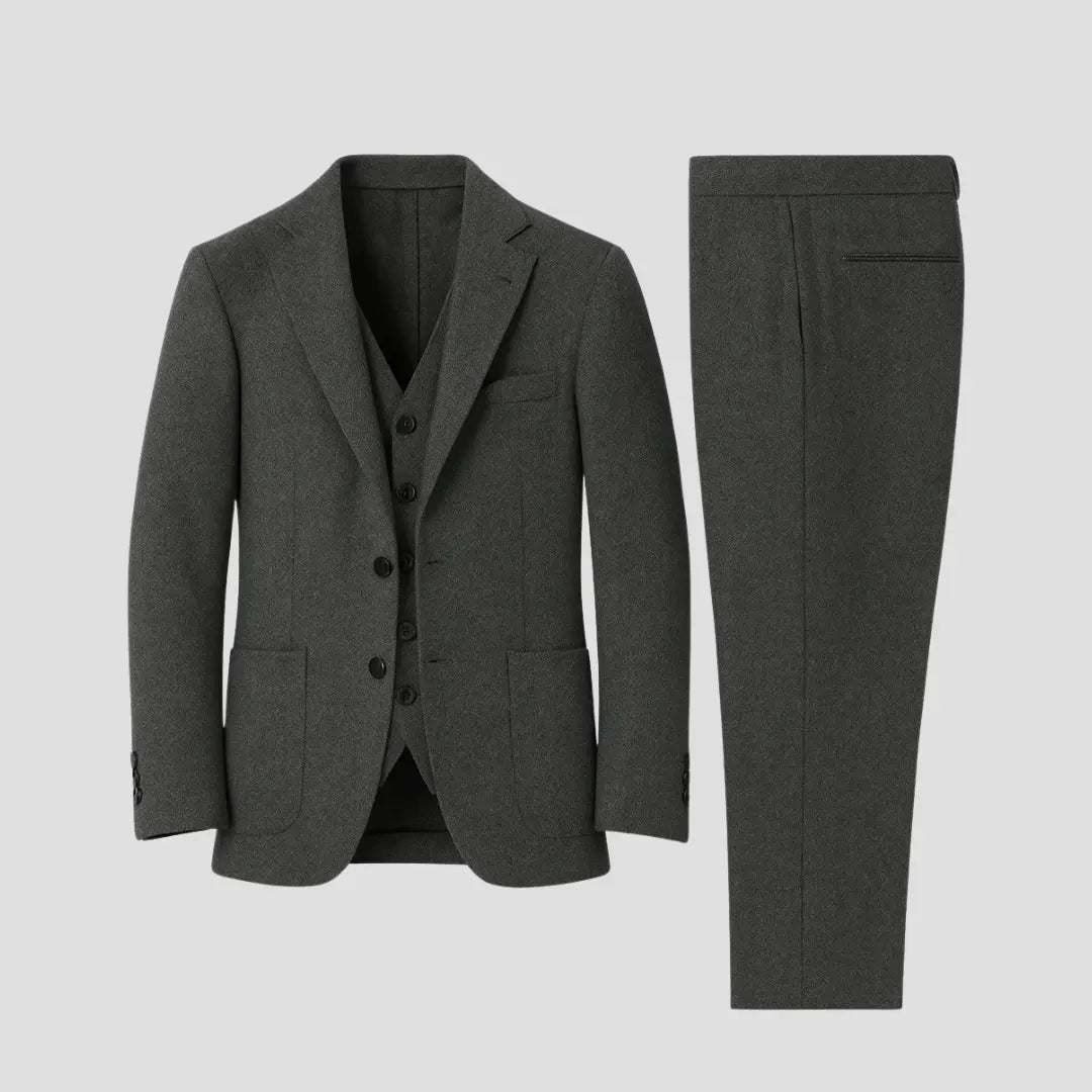 Optew Men's Slim Suit Blended Fabric Three-Piece with Coordinated Vest